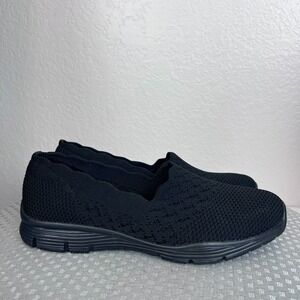 Skechers Seagar Stat Comfort Shoes Womens 7 Black Knit Walking Casual Slip On